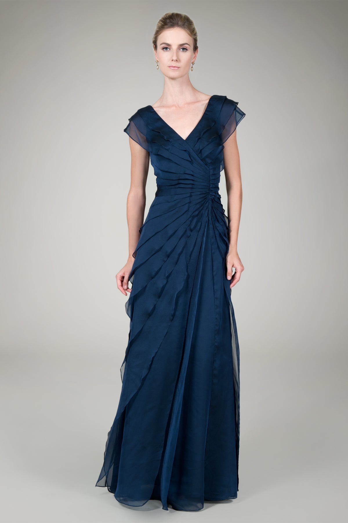 Tiered Chiffon Gown in Navy