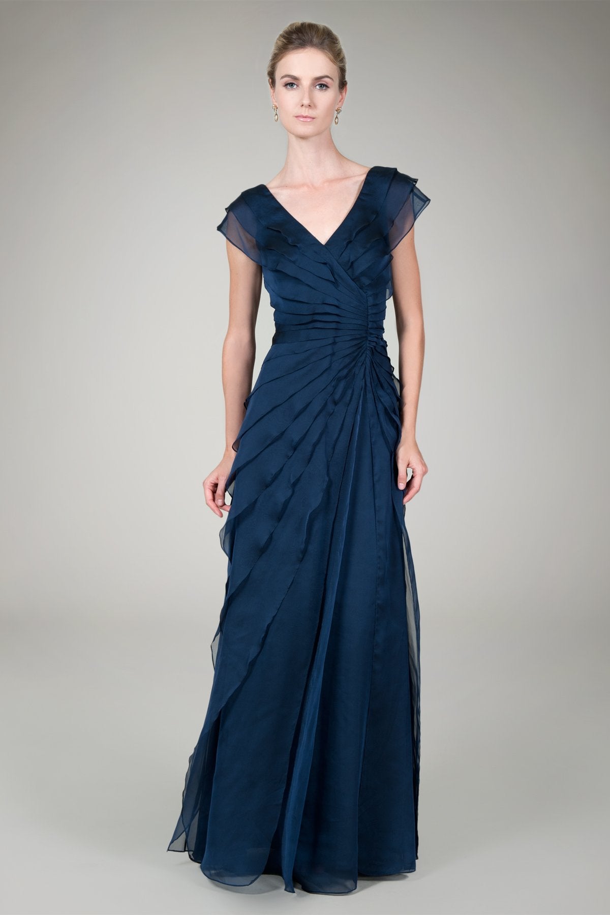 Tiered Chiffon Gown in Navy