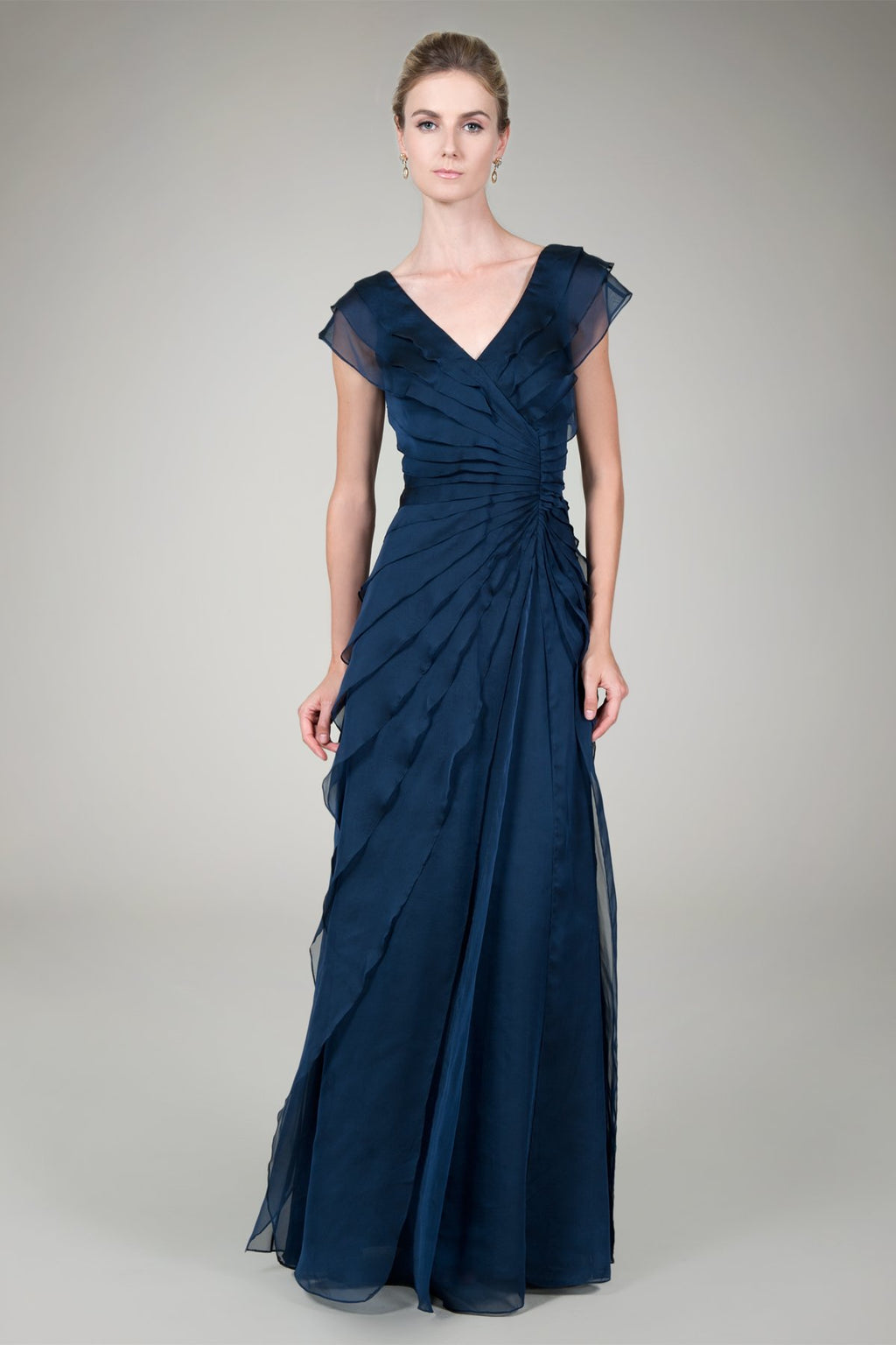 Tiered Chiffon Gown in Navy