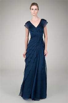 Tiered Chiffon Gown in Navy