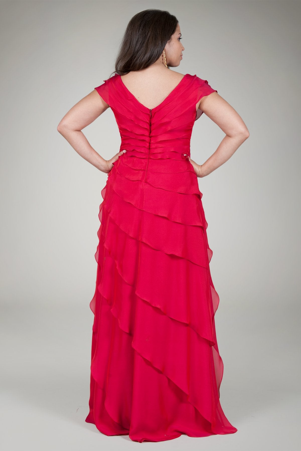 Tiered Chiffon Gown in Claret