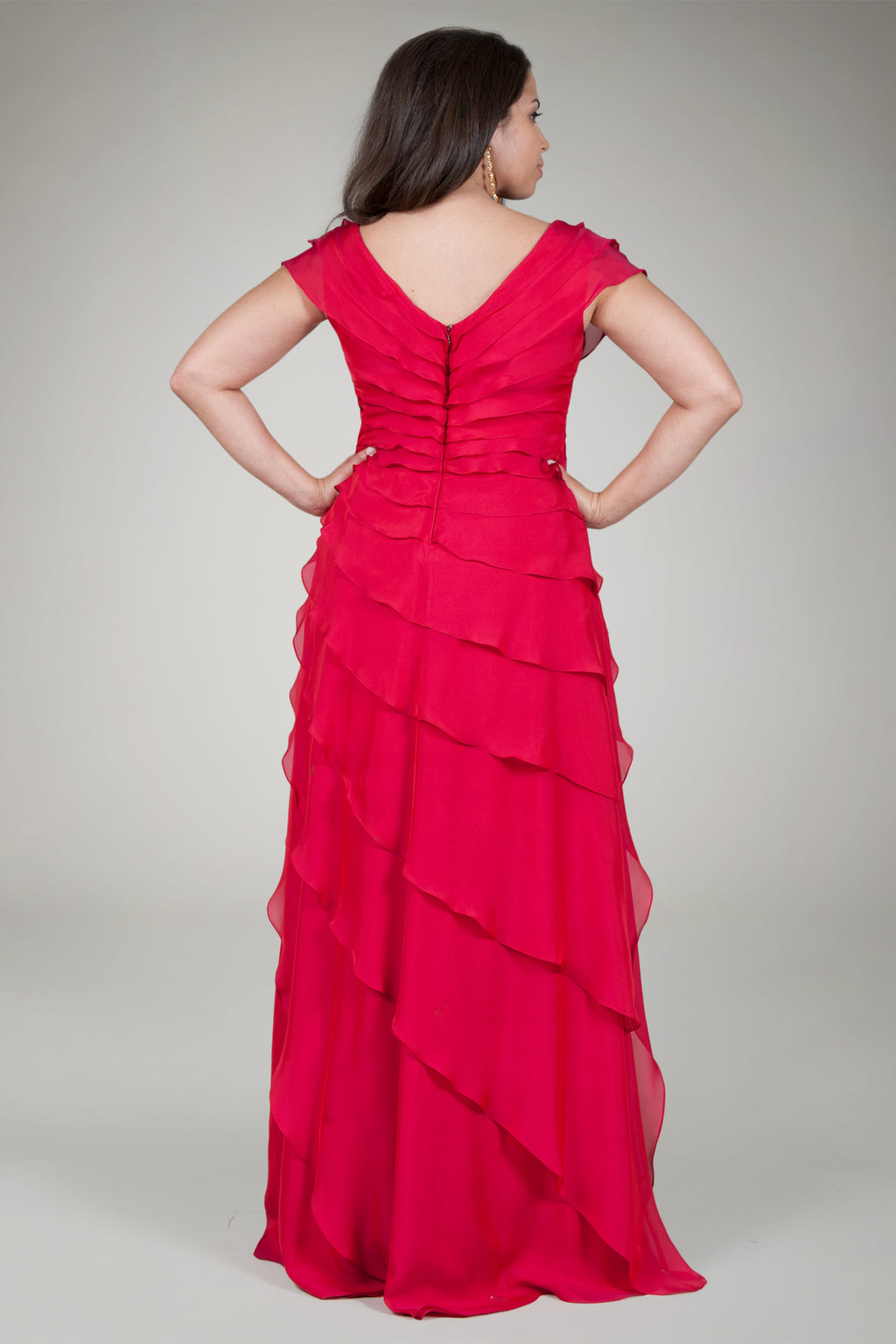 Tiered Chiffon Gown in Claret