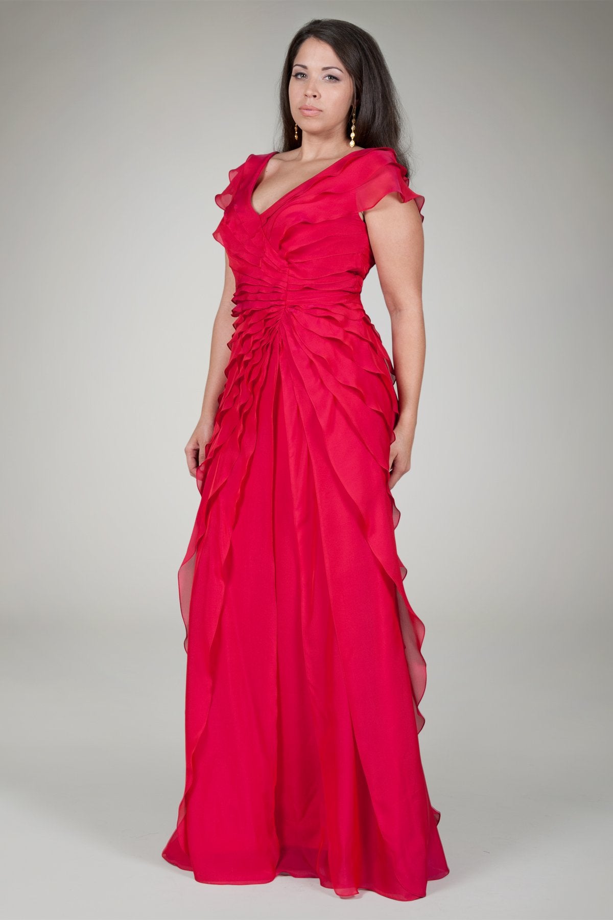 Tiered Chiffon Gown in Claret