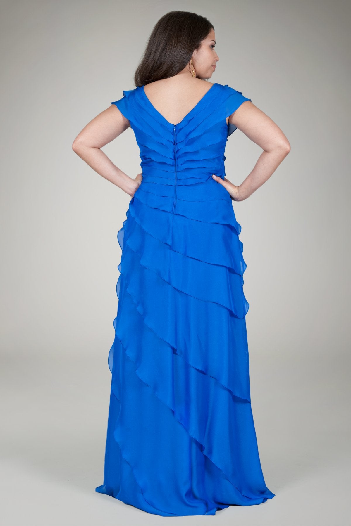 Tiered Chiffon Gown in Electric Blue