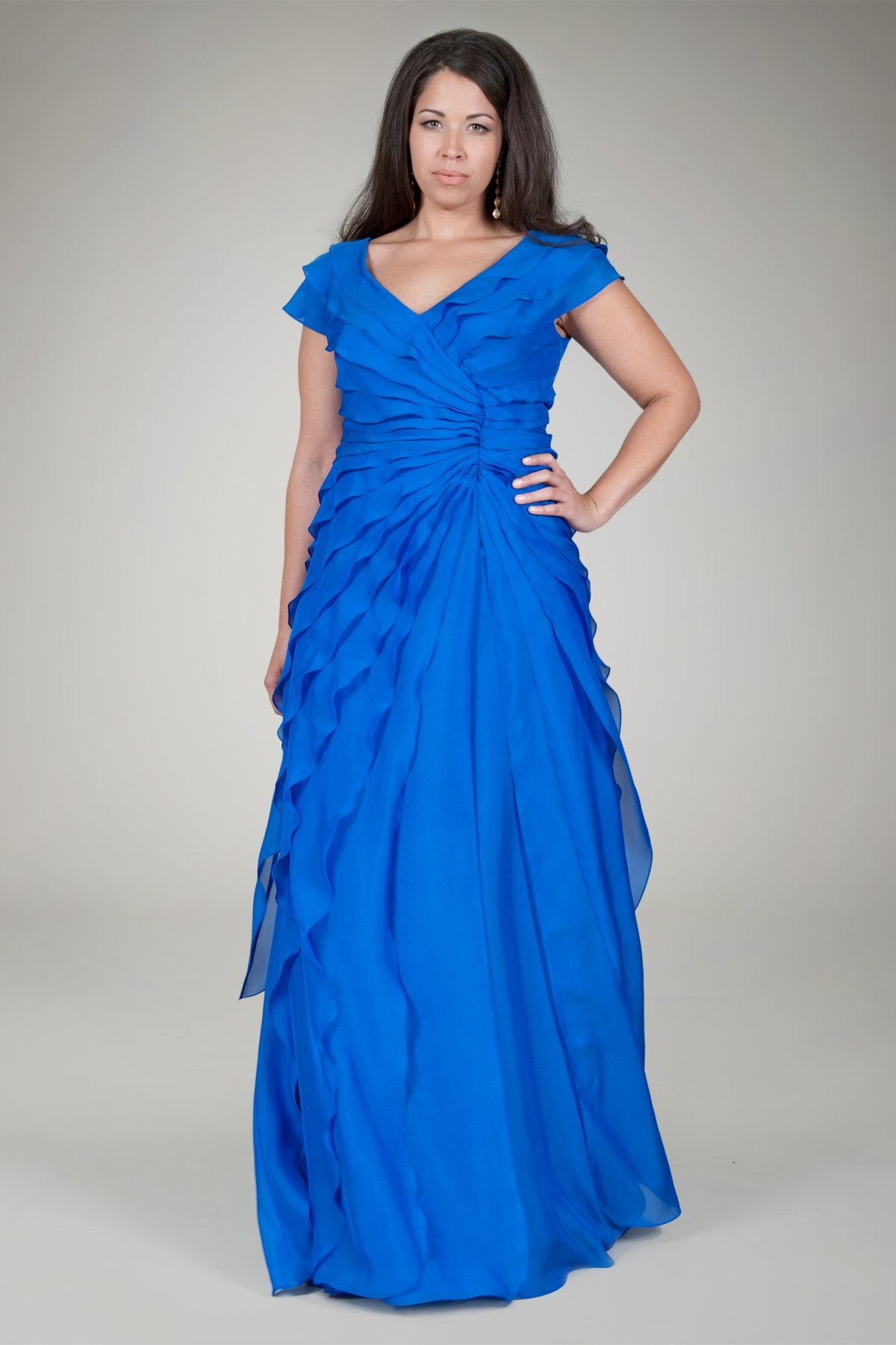 Tiered Chiffon Gown in Electric Blue