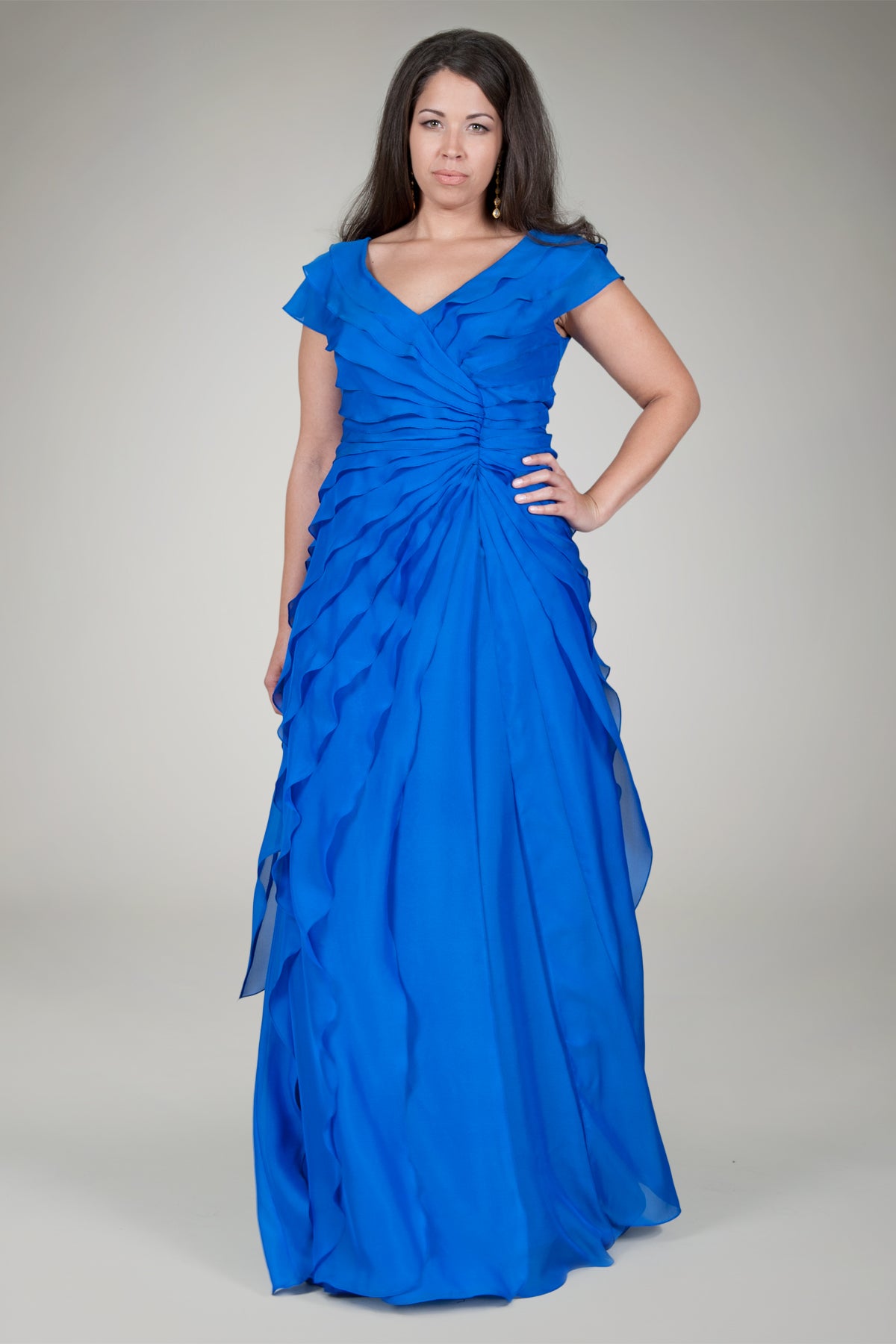 Tiered Chiffon Gown in Electric Blue