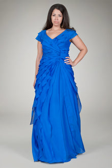 Tiered Chiffon Gown in Electric Blue