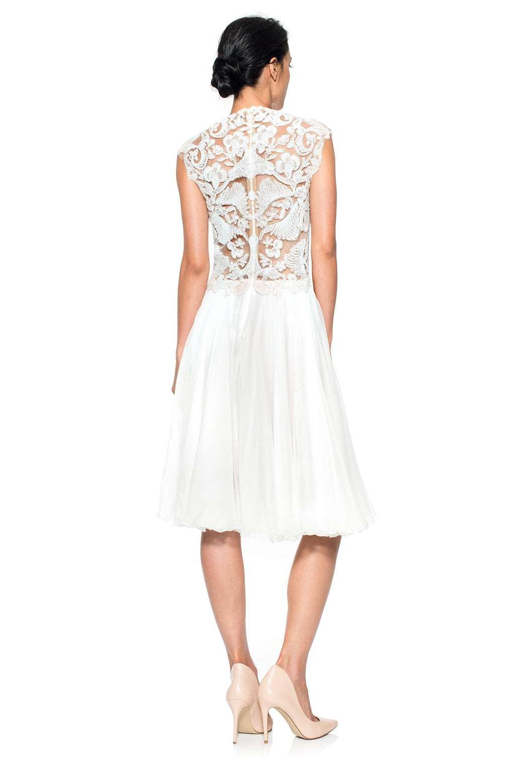 Corded Embroidery on Tulle and Pleated Chiffon Dress