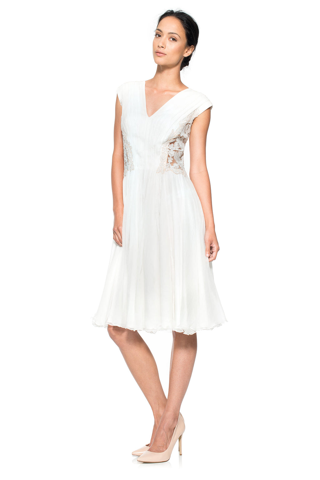 Corded Embroidery on Tulle and Pleated Chiffon Dress