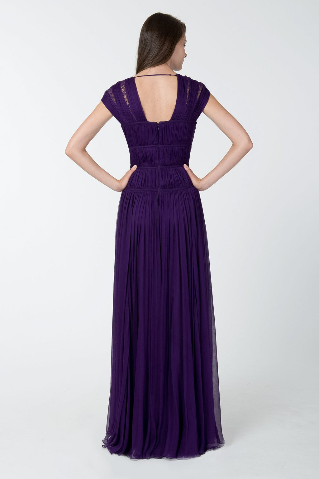 Chiffon Cutout Plunging Neckline Gown in Deep Amethyst