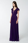 Chiffon Cutout Plunging Neckline Gown in Deep Amethyst