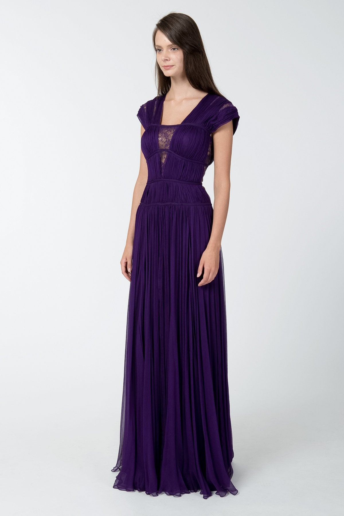 Chiffon Cutout Plunging Neckline Gown in Deep Amethyst