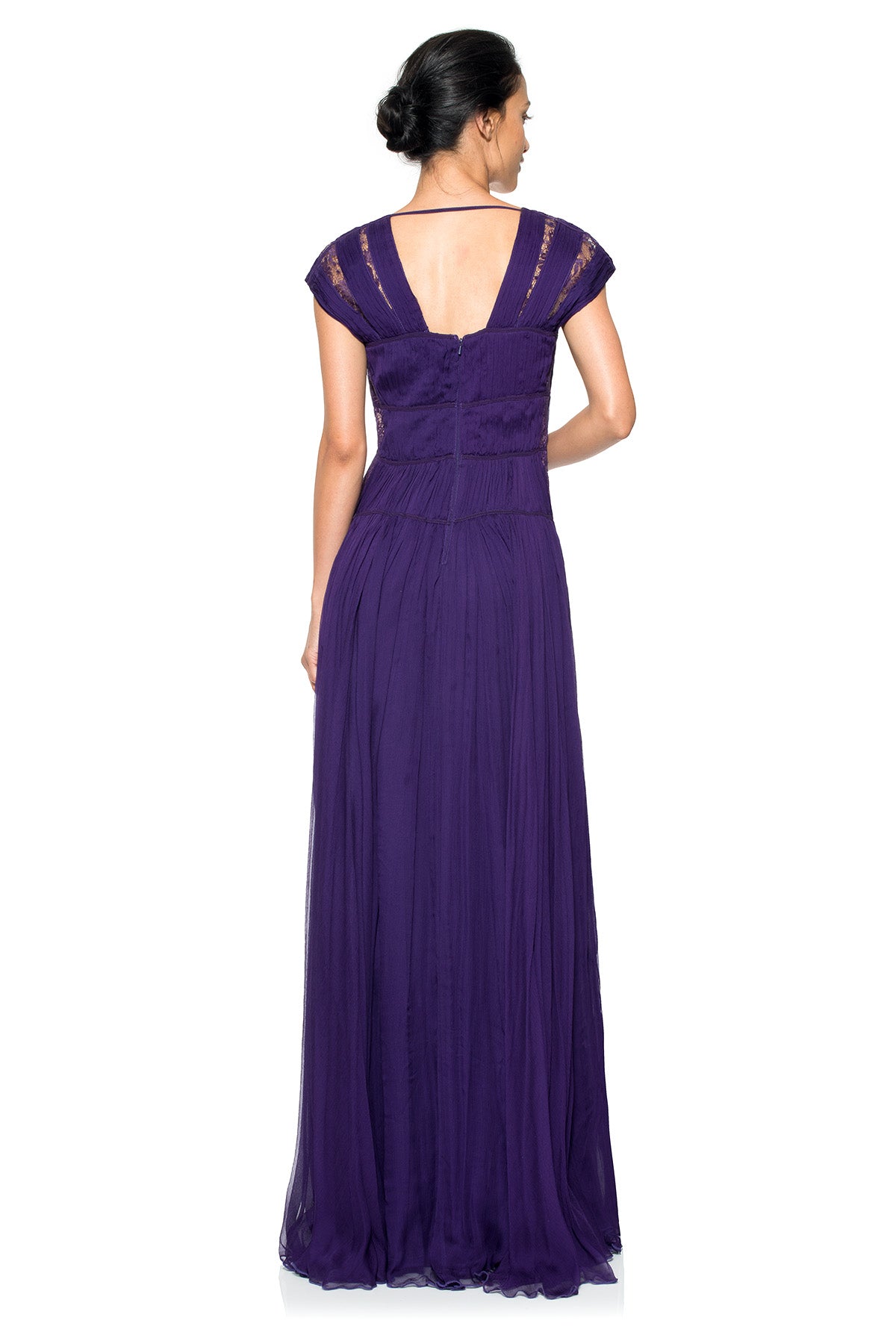 Chiffon Cutout Plunging Neckline Gown in Deep Amethyst