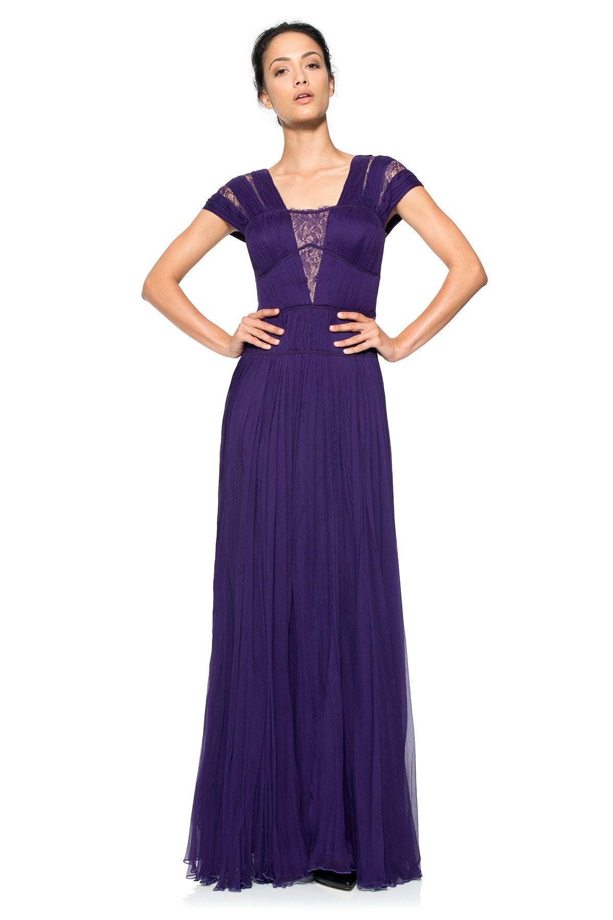 Chiffon Cutout Plunging Neckline Gown in Deep Amethyst