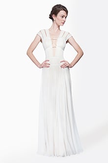 Chiffon Cutout Plunging Neckline Gown in Ivory