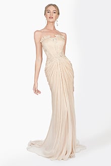 Embellished Lace and Chiffon Strapless Gown in Desert Bloom