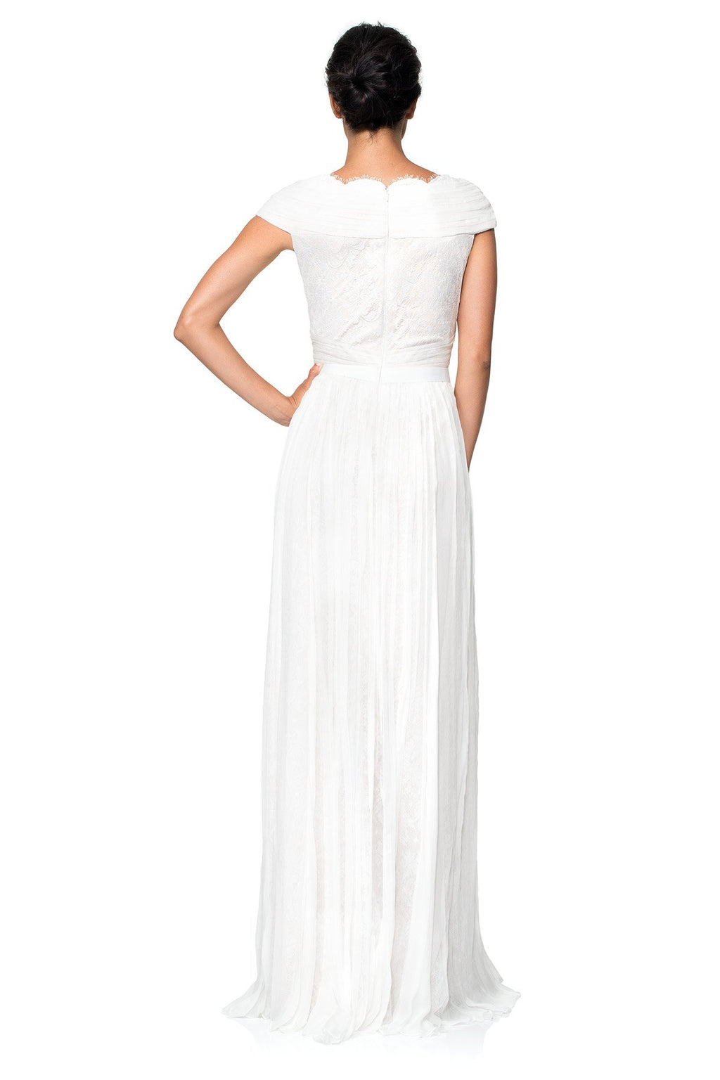 Pleated Chiffon and Lace Gown