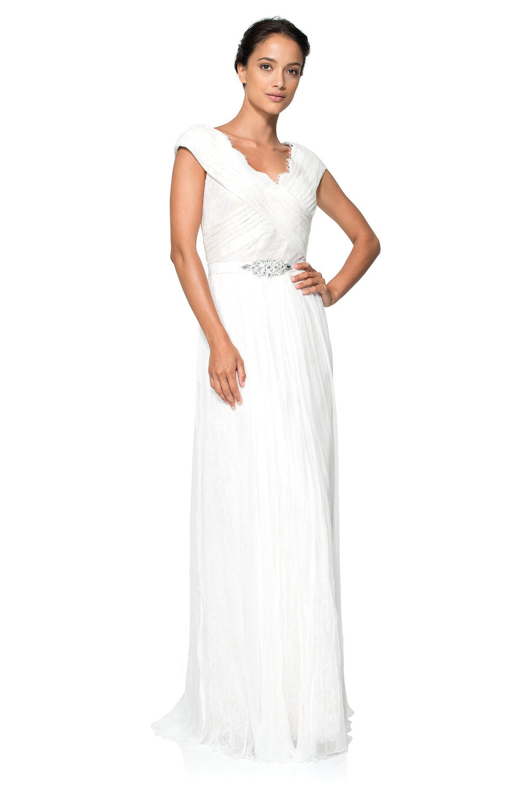 Pleated Chiffon and Lace Gown