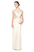 Chiffon Cap Sleeve Gown with Beaded Lace Cut Outs