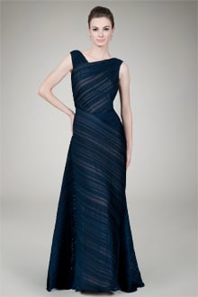 Pleated Chiffon Gown in Navy / Nude