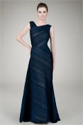 Pleated Chiffon Gown in Navy / Nude