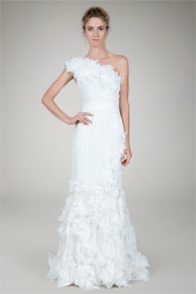 Hand Cut Flower One Shoulder Gown in Ivory