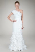 Hand Cut Flower One Shoulder Gown in Ivory