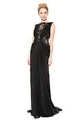 Chiffon Draped Gown with Paillette Embroidered Lace Insets
