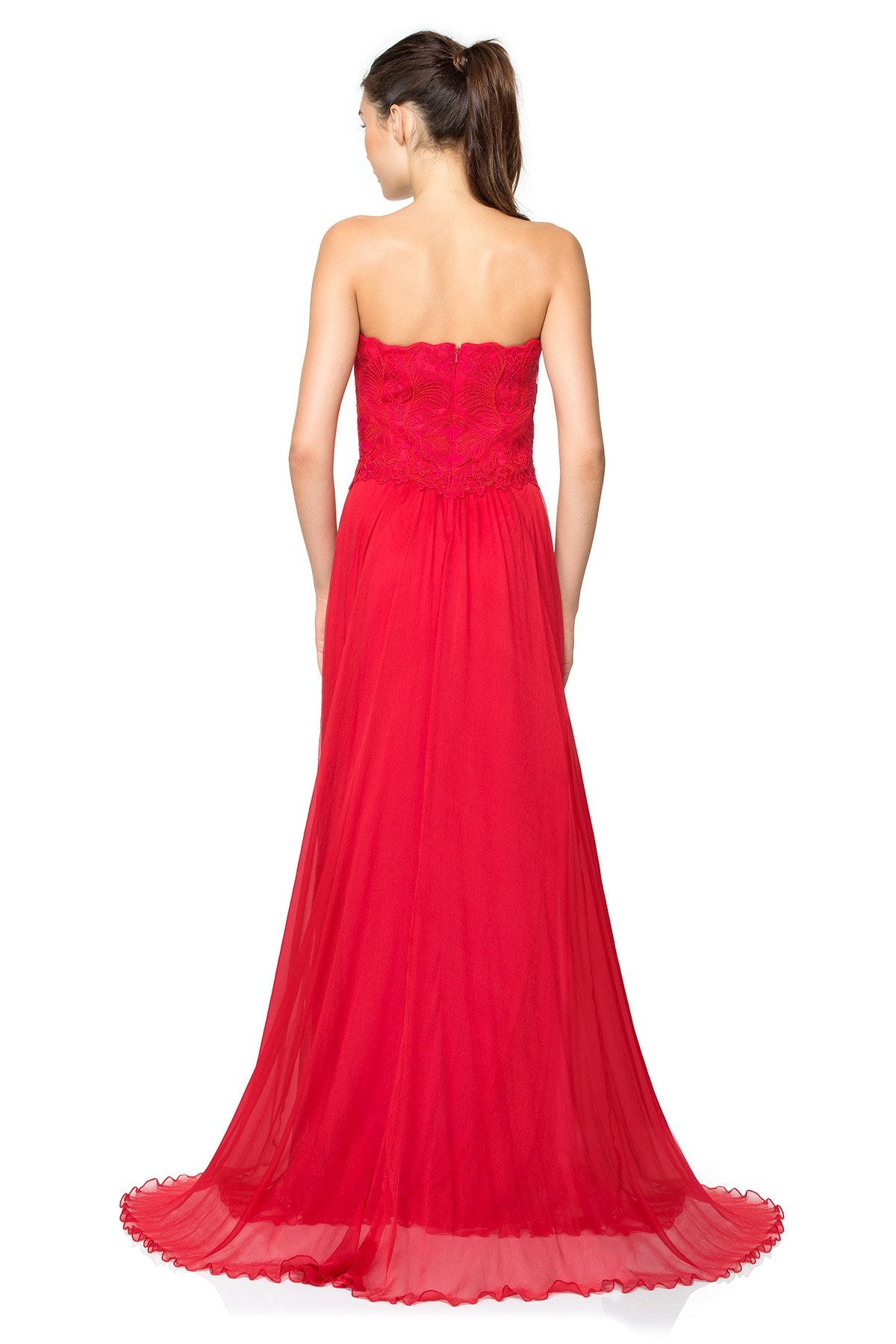 Corded Embroidery and Chiffon Strapless Gown with Stole