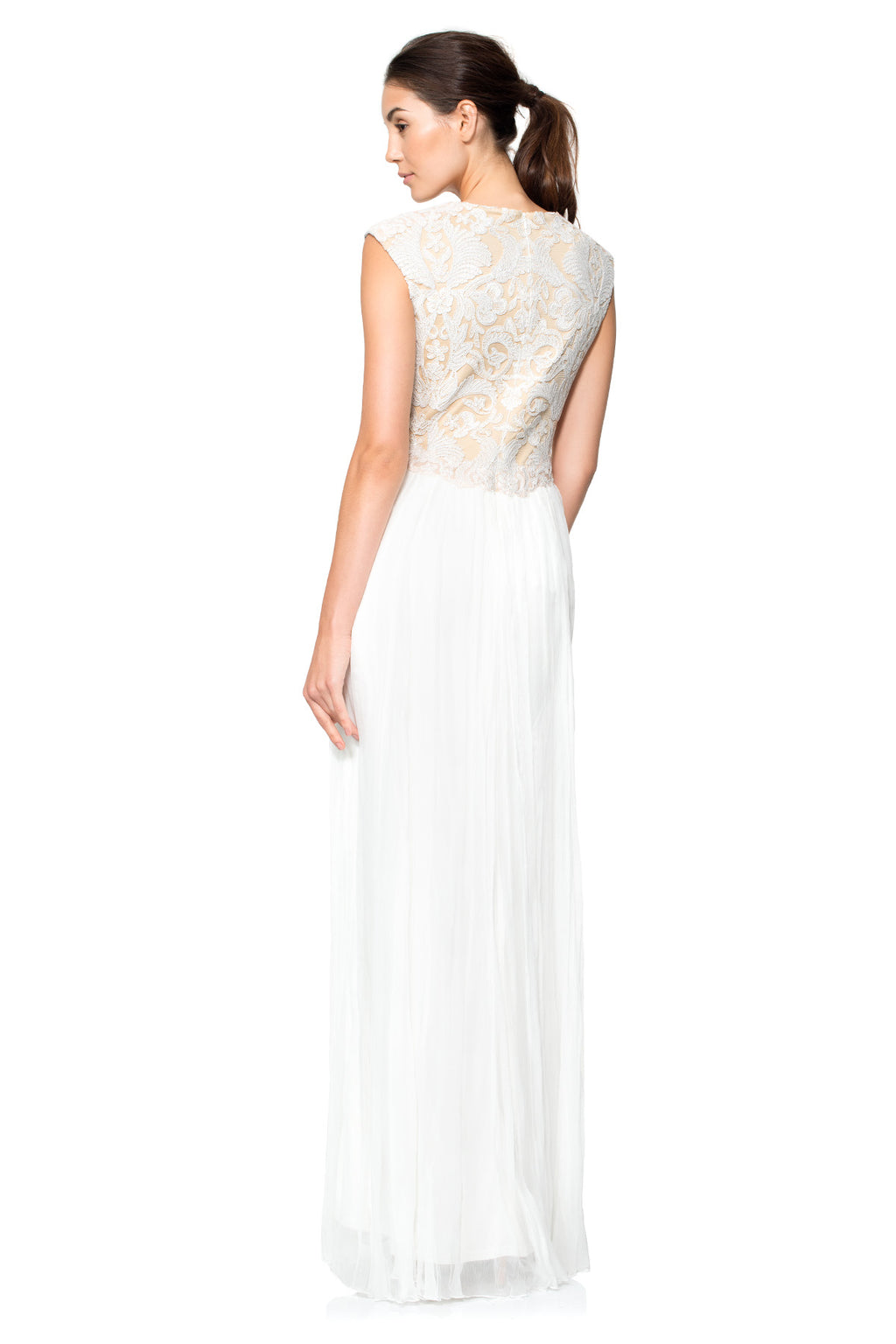 Corded Embroidery on Tulle Pleated Chiffon Gown