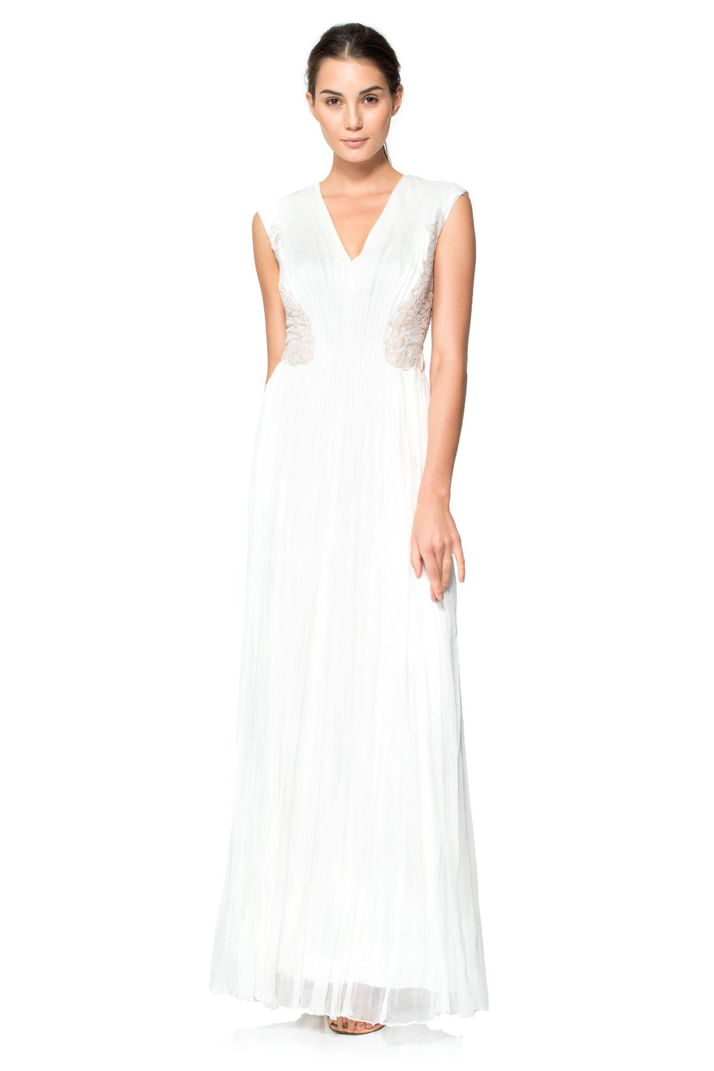 Corded Embroidery on Tulle Pleated Chiffon Gown