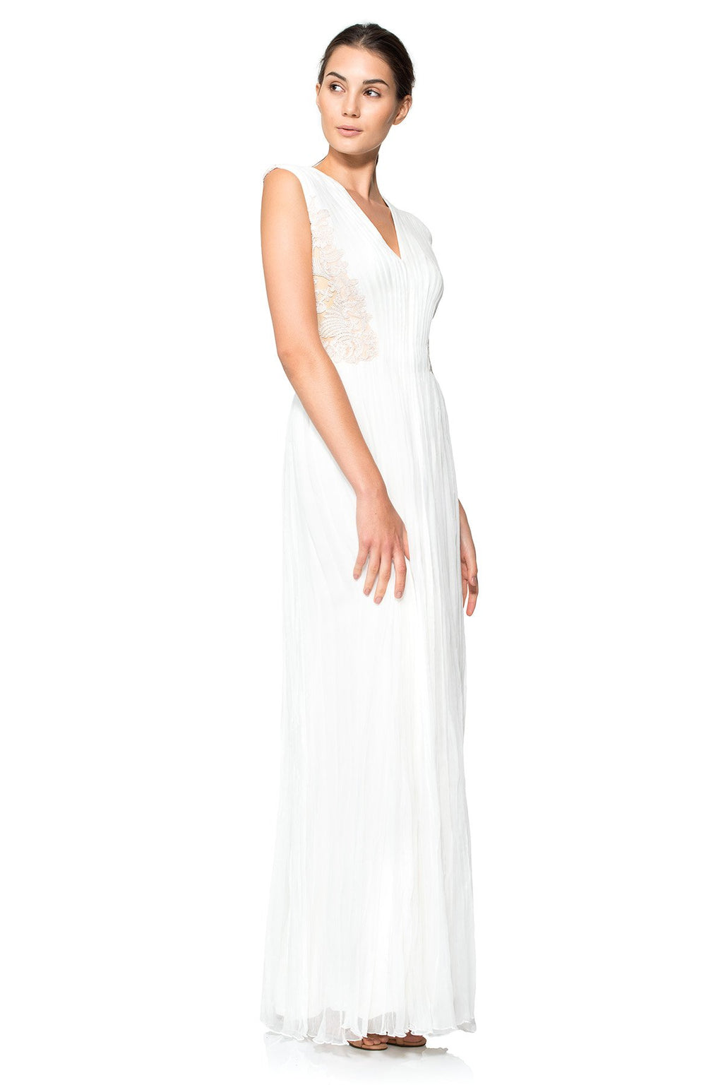 Corded Embroidery on Tulle Pleated Chiffon Gown