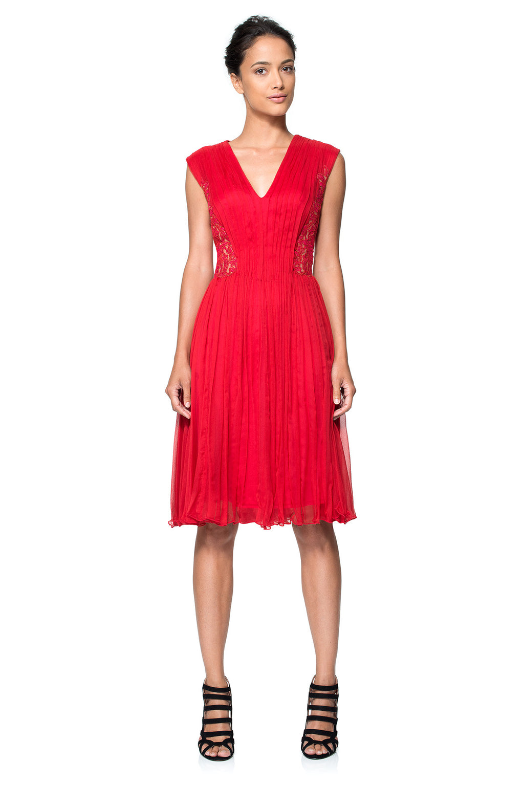 Corded Embroidery on Tulle and Pleated Chiffon Dress