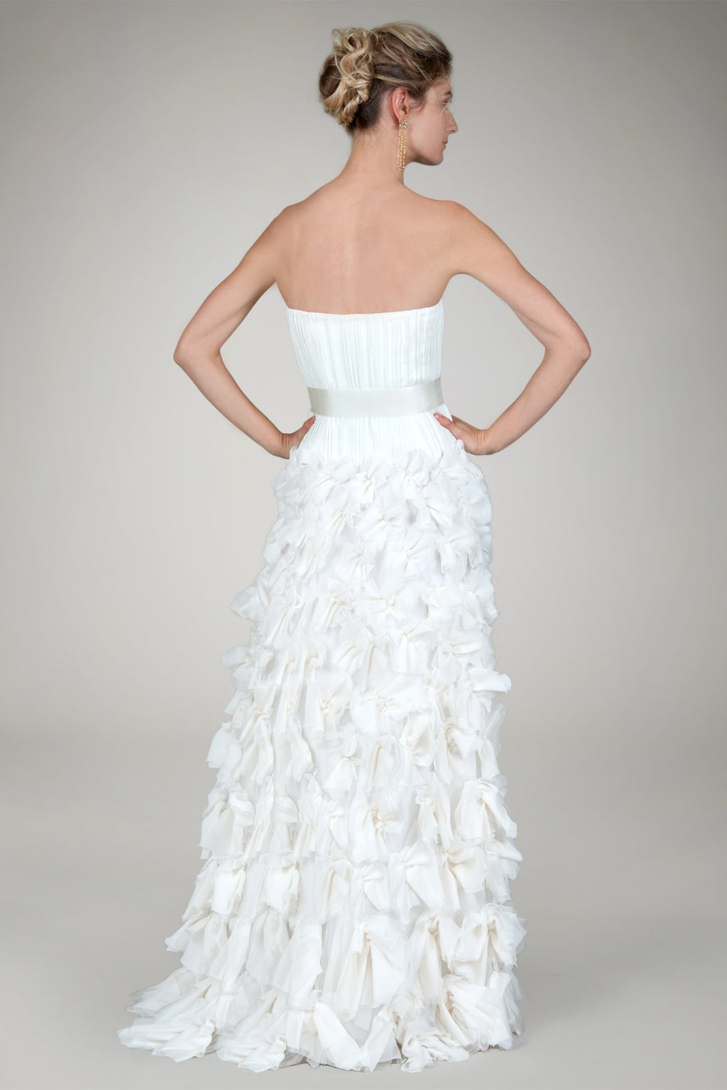 Hand Cut Flower Strapless Gown in Ivory