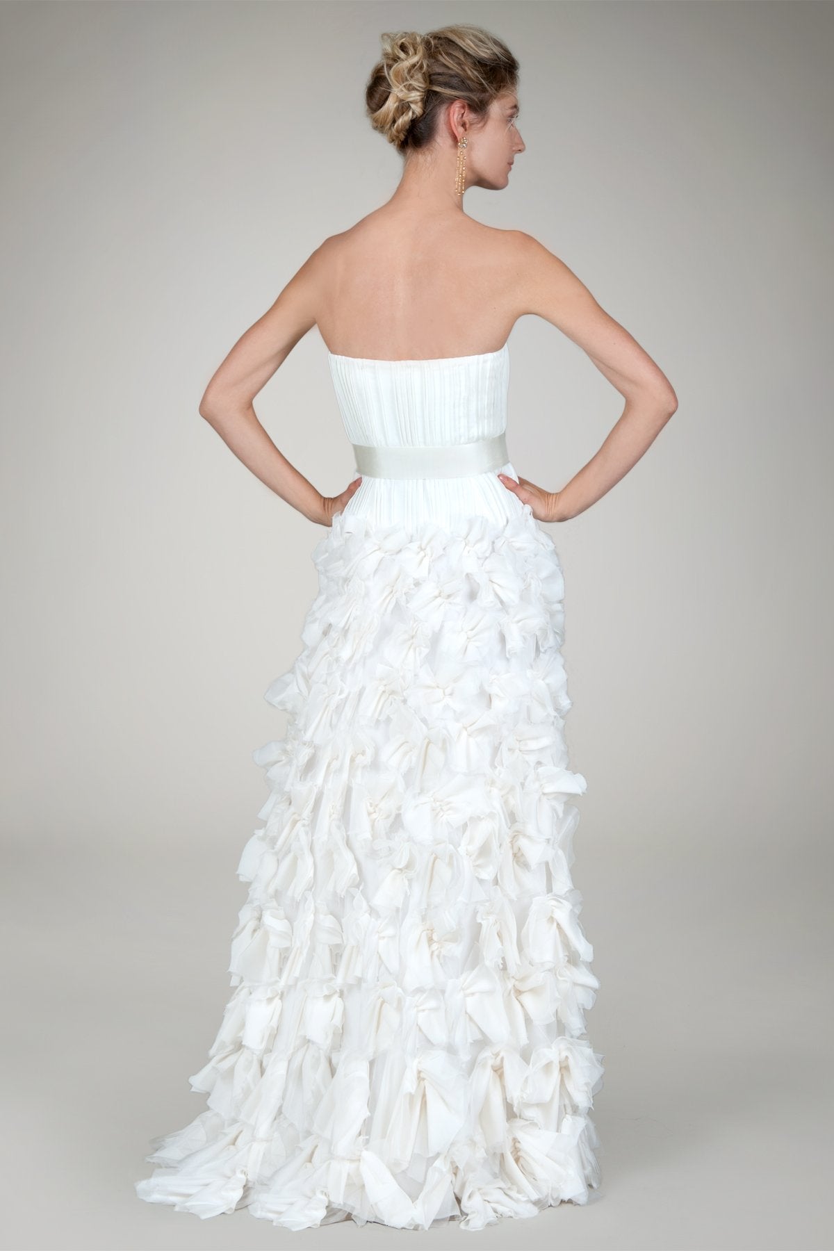 Hand Cut Flower Strapless Gown in Ivory