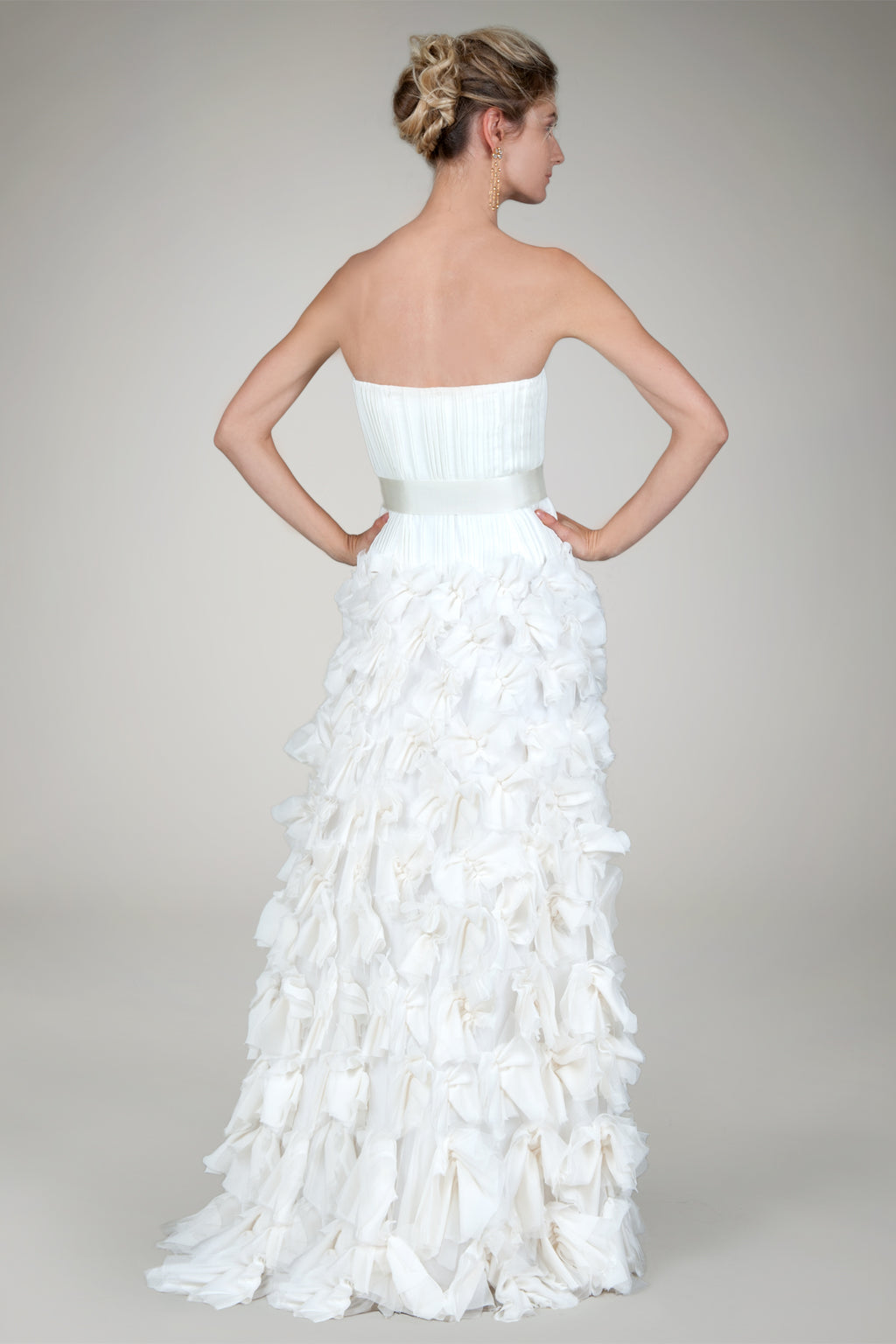 Hand Cut Flower Strapless Gown in Ivory