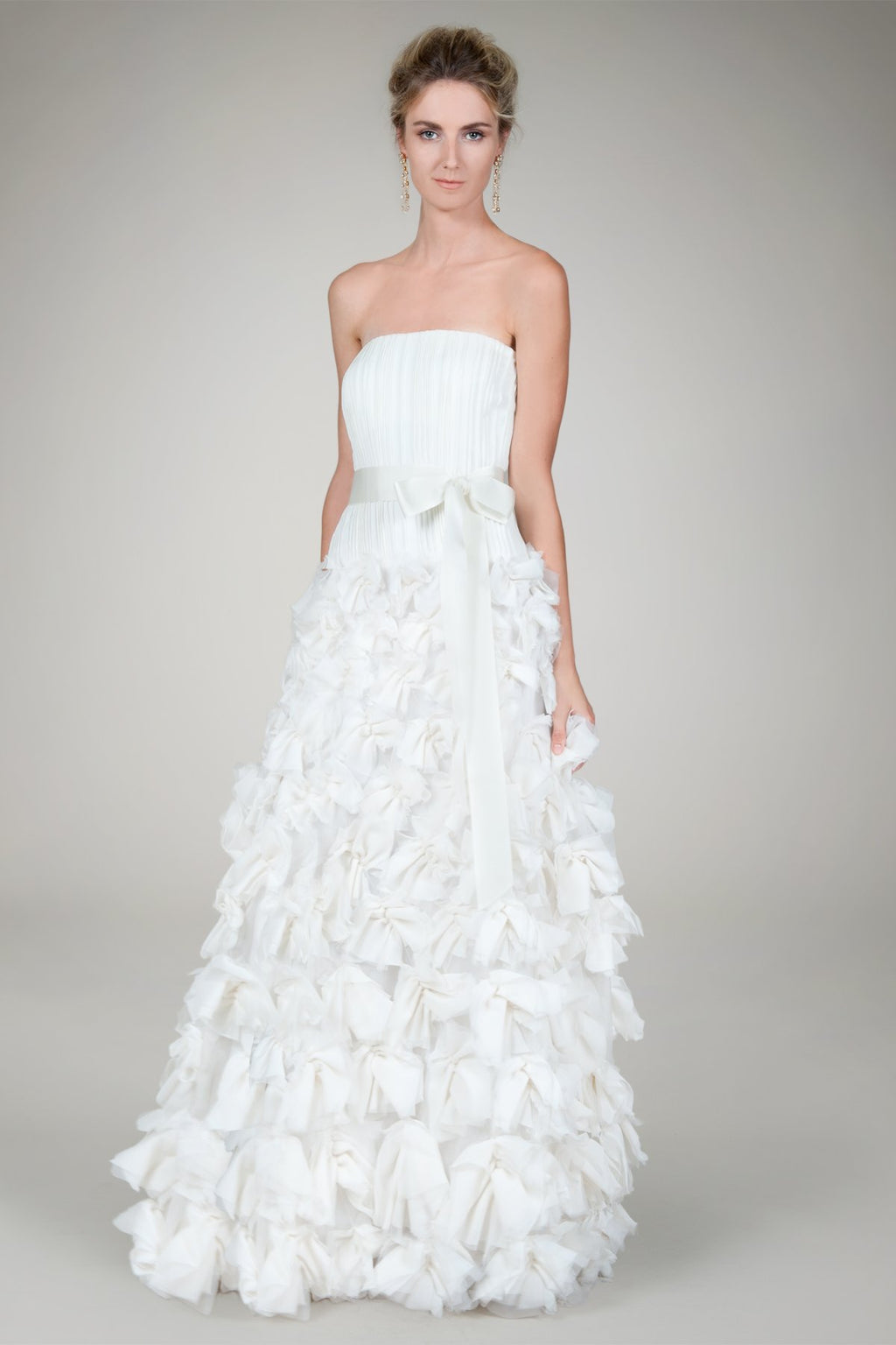 Hand Cut Flower Strapless Gown in Ivory