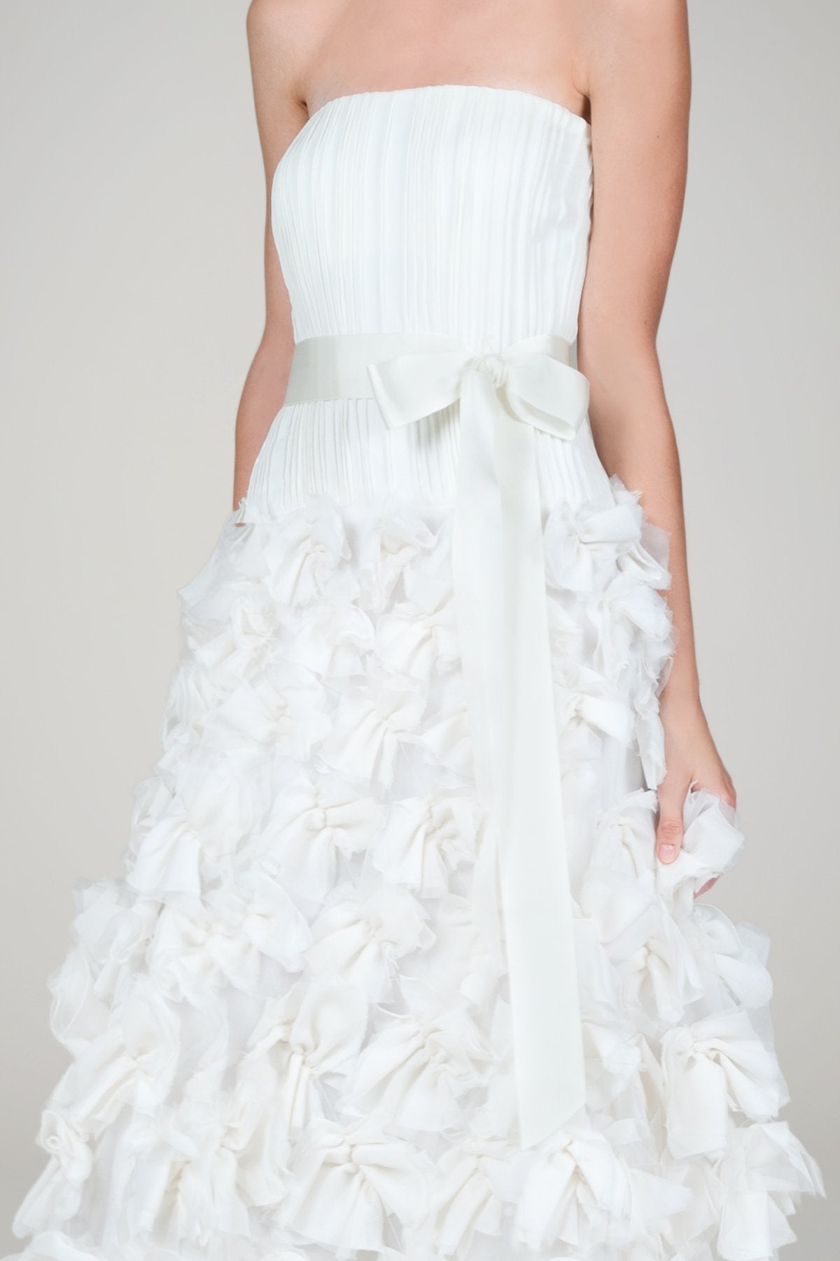 Hand Cut Flower Strapless Gown in Ivory