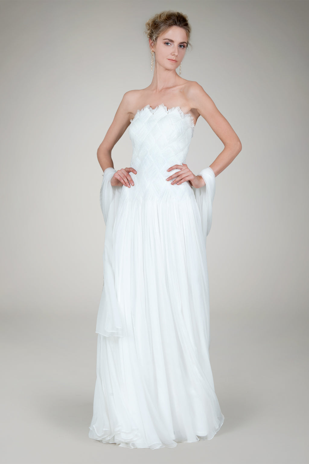 Basketweave Strapless Gown in Ivory