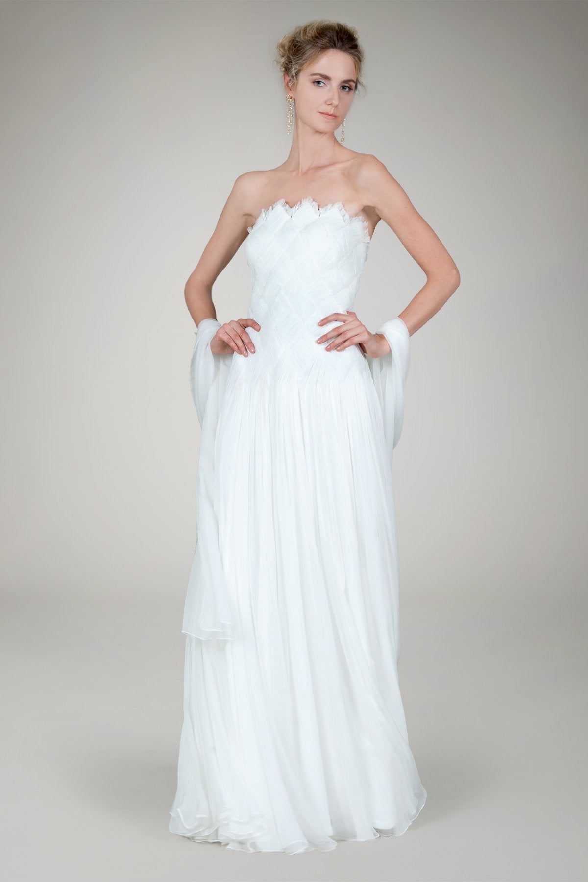 Basketweave Strapless Gown in Ivory