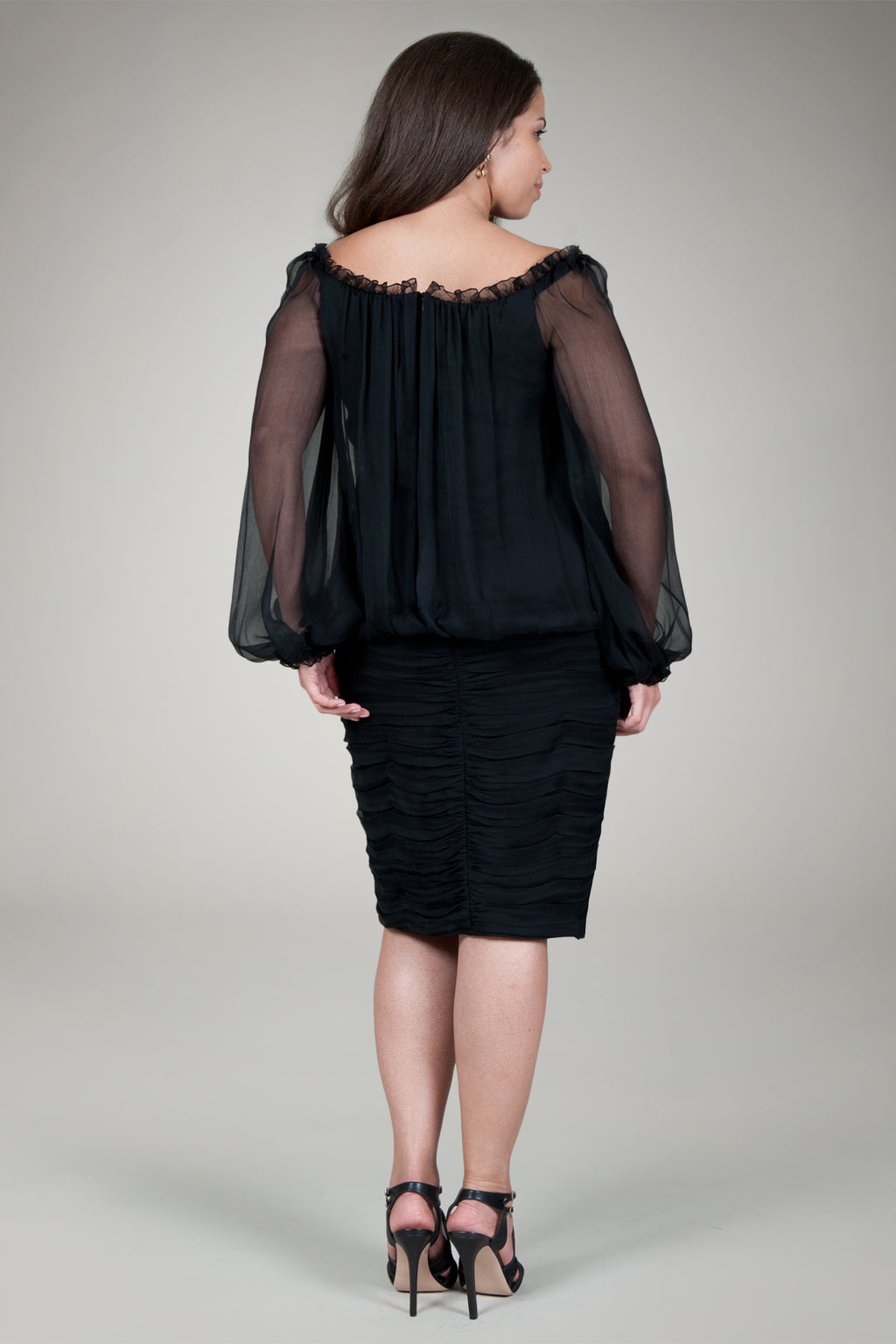 Crinkle Chiffon Cocktail Dress in Black