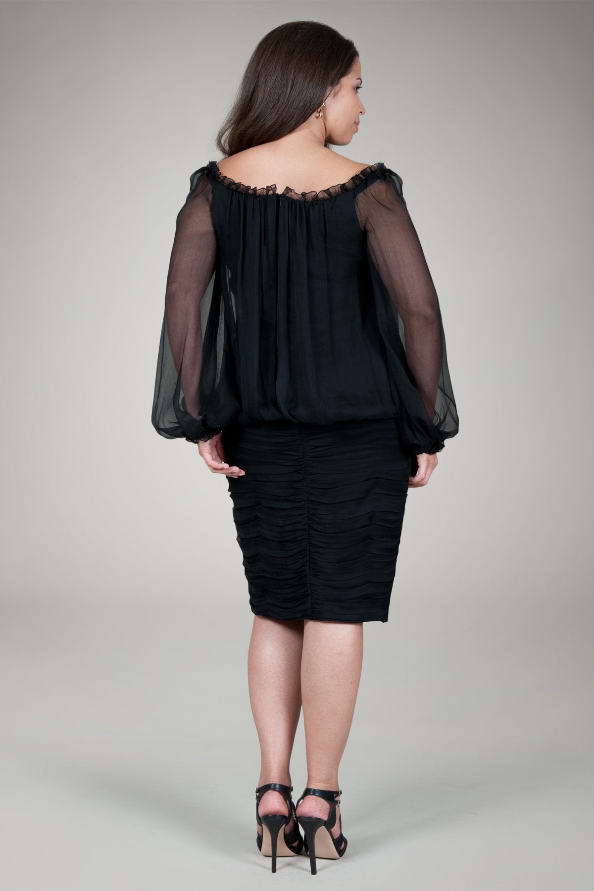 Crinkle Chiffon Cocktail Dress in Black