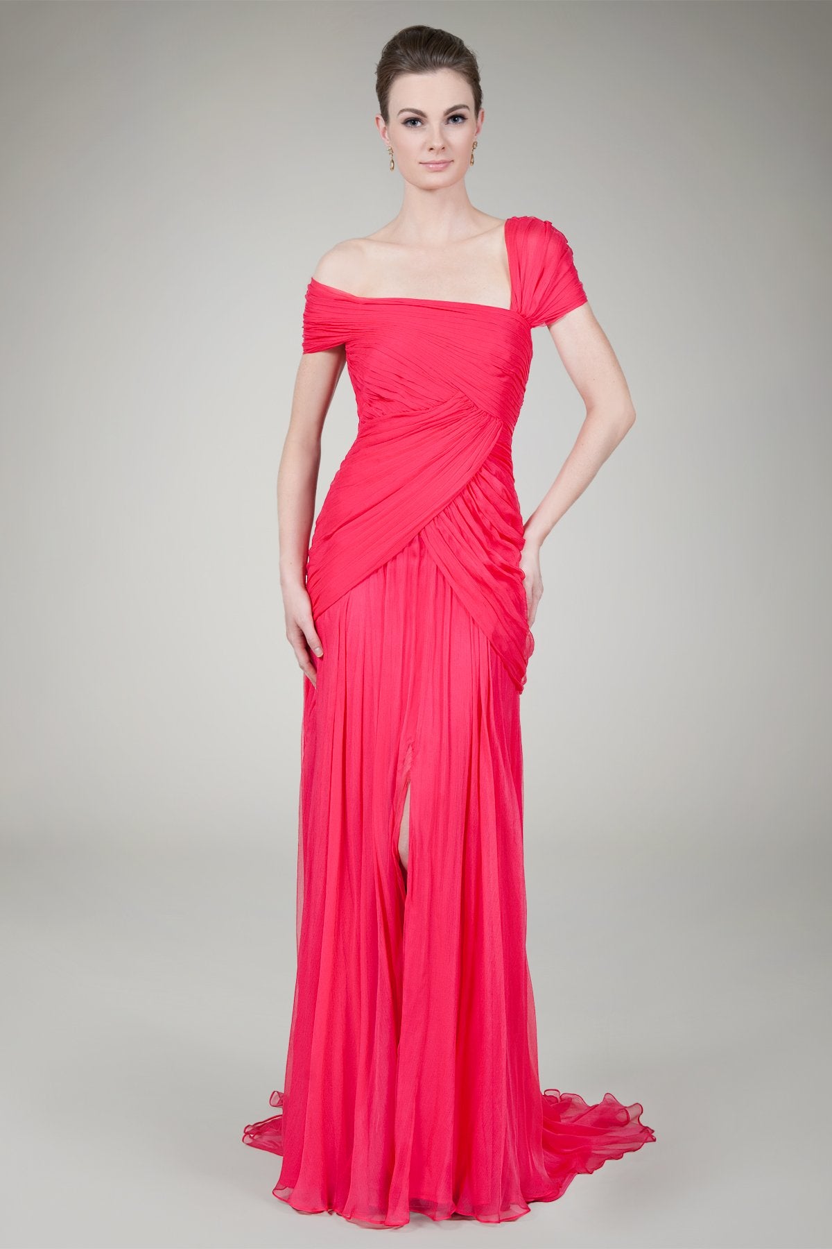 One Shoulder Draped Gown in Lily