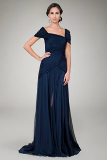One Shoulder Draped Gown in Navy
