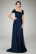 One Shoulder Draped Gown in Navy