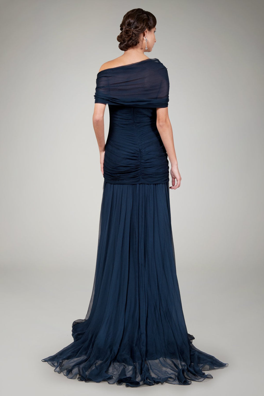 One Shoulder Draped Gown in Navy