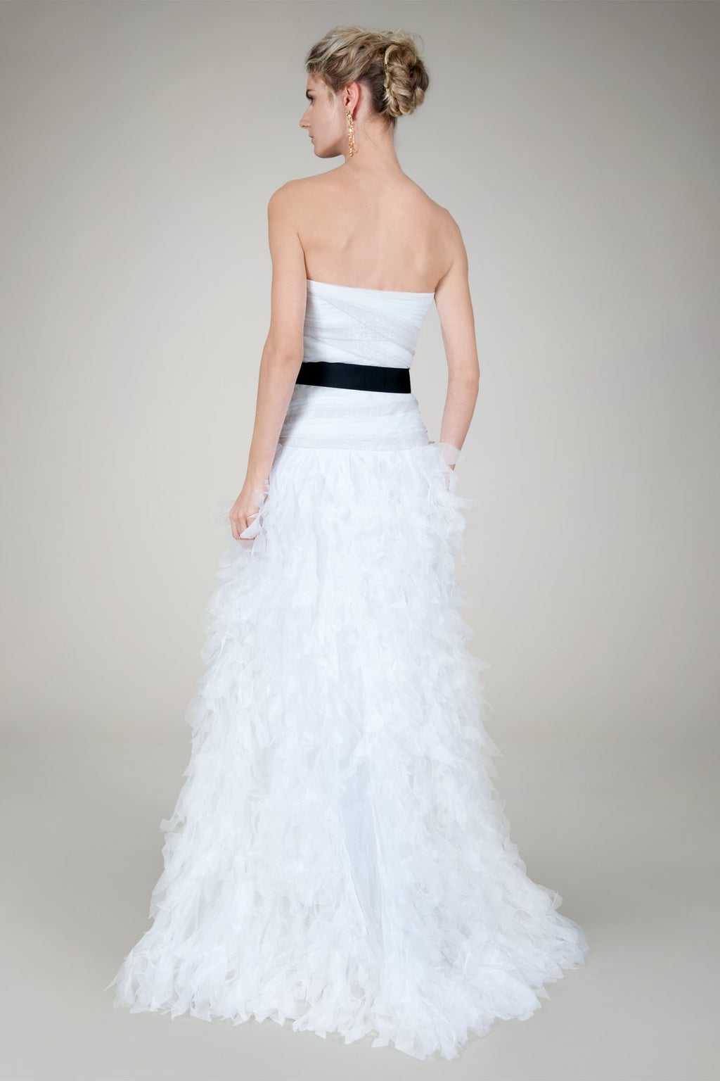 Hand Cut Organza Strapless Gown in Ivory
