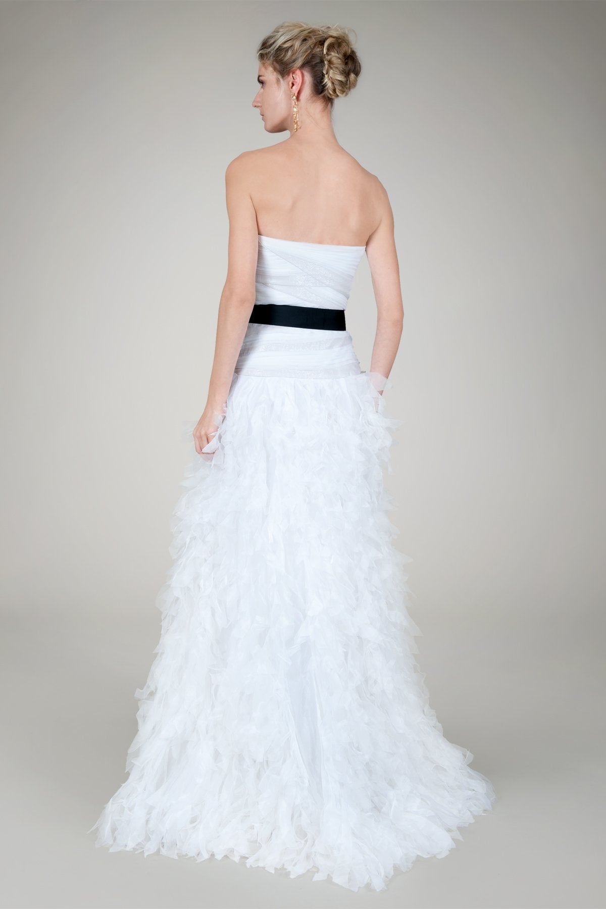Hand Cut Organza Strapless Gown in Ivory