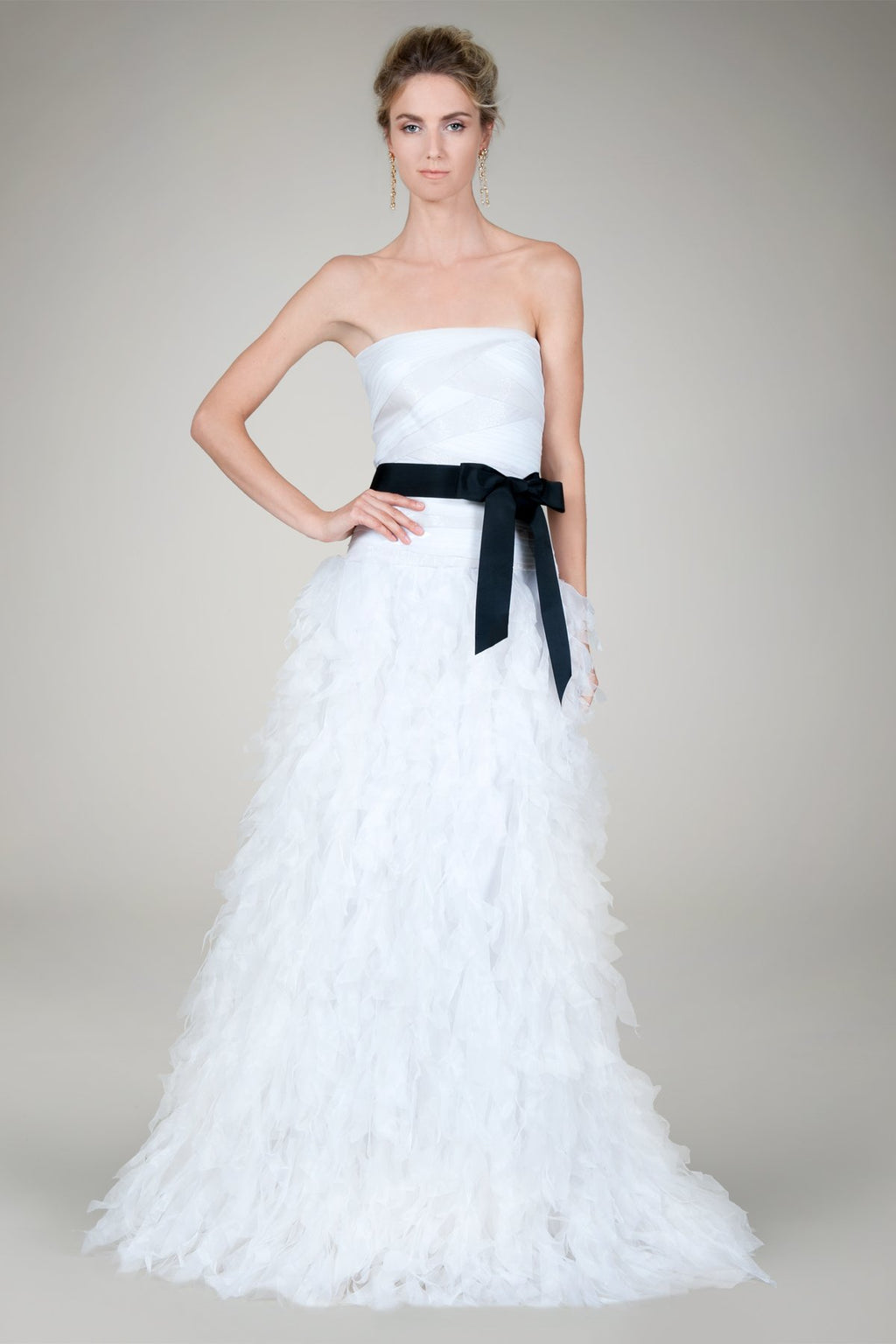 Hand Cut Organza Strapless Gown in Ivory