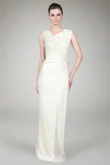 Crinkle Chiffon Lace Inset Gown in Cream